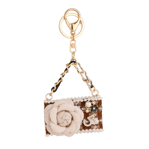 Elegant Mini Bag Alloy Keychain | Tweed Fabric Flower Purse Charm with Pearl &amp; Rhinestone Luxury <strong>Key</strong> <strong>Ring</strong> <strong>for</strong> <strong>Women</strong> Wholesale - Product Image 6