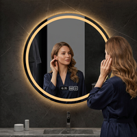 Miroir LED intelligent mural rond moderne avec fonction anti-buée, affichage de l'heure et Bluetooth pour la décoration de chambre
