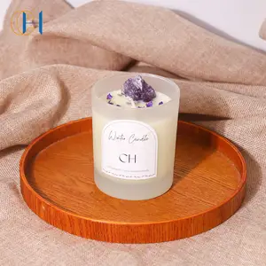 C&H Handmade Home Scented Candle Dried Flower Crystal Candle Glass Jar with Crystals Inside