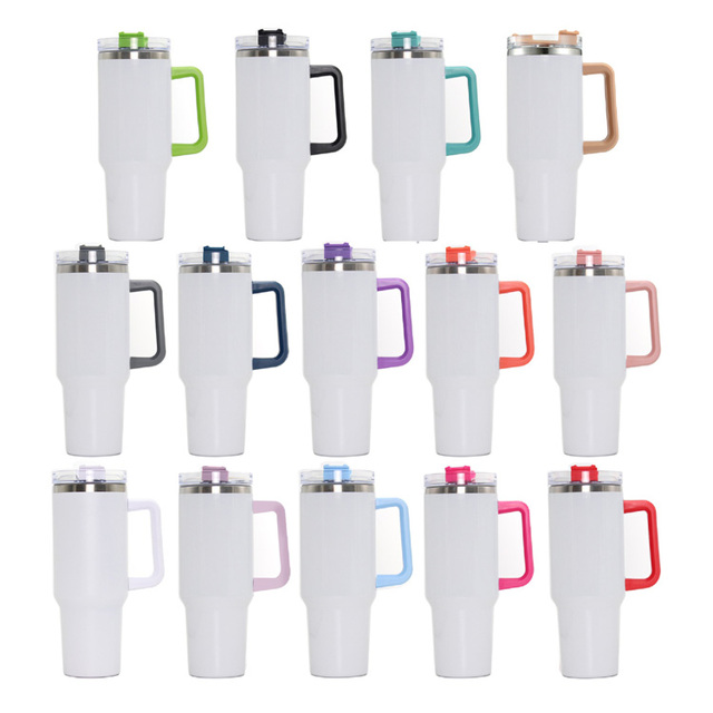 40oz Tumbler with Color Handle White Sublimation Tumbler Leak Proof Custom Logo