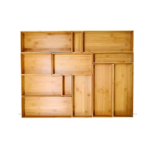 Caja de almacenamiento de madera de partición, Combinación libre de cocina, cuchillo y tenedor para ordenar cajón