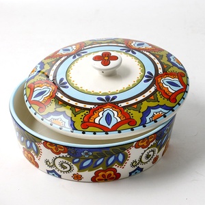 Hand-Painted Creative Pattern <b>Red</b> Ceramic Storage Bowl with Lid Stylish Dried Fruit <b>Box</b> & Plates Set - Product Image 4