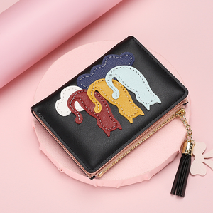 Cute Cat Women Girls Small Bifold Wallets PU Leather Zipper Waterproof Card Holder Multi-Card Slot Clutch <b>Purse</b> - Product Image 5