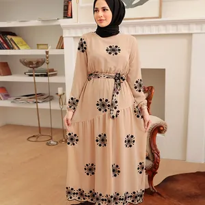 New Design Islamic Clothing Flower Fashion Abaya Dubai Ladies Women Muslim Robe Ethnic Muslim Dress