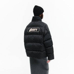 2024 mode hommes/femmes décontracté ample Jacquard <span class=keywords><strong>doudoune</strong></span> col montant fermeture éclair hiver coupe-vent chaud noir Logo décoration - Product Image 3