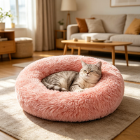 Lit pour chat en peluche douce personnalisé OEM ODM, coloré, tie-dye, apaisant, rond, pour petits chiens et chats