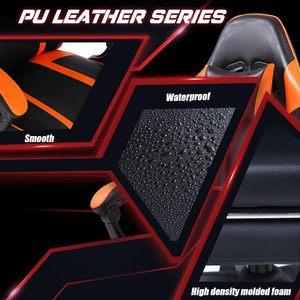 Adjustable Orange Lift <strong>Gaming</strong> <strong>Chair</strong> with Revolving Feature Synthetic Leather Material Stainless Steel Lumbar Pillow Footrest - Product Image 5