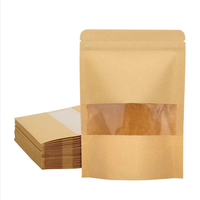 Resealable Plain Brown Zip Lock Heat Seal Kraft Paper Bag Doypack Packaging Pouches With Clear Window for Food Packaging