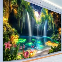 Tapisserie murale en polyester bleu tropical plage, facile à accrocher, décoration murale, impression HD, OEM ODM, lavage à la main