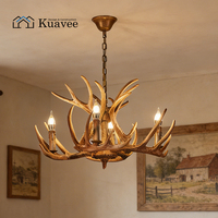 Lustre en résine grand format style américain avec bois de cerf pour projets hôteliers, salon et loft