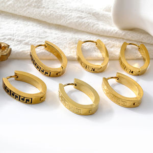 ต่างหูห่วงทรงเรขาคณิตทันสมัย ชุบทอง 18K บนสแตนเลสสตีล สำหรับทุกเพศ - Product Image 1