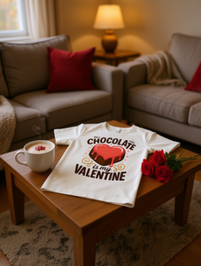 T-shirt da donna con stampa 'Chocolate Is My Valentine', manica corta, girocollo, casual, 100% cotone, taglia media, per primavera e autunno - Product Image 2