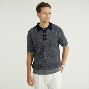 Polo da <span class=keywords><strong>Uomo</strong></span> Personalizzata Estiva a Righe Verticali in Misto Lana Lavorata a Maglia a Costine, Maglietta Polo Elegante per <span class=keywords><strong>Uomo</strong></span> - Product Image 4
