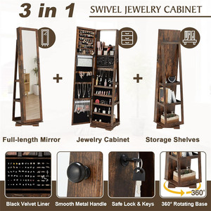 Cổ đứng một mình xoay lưu trữ đồ trang sức armoire Tủ tổ chức với đầy đủ chiều dài gương 360 xoay - Product Image 6