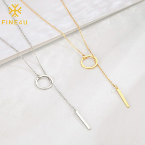 Kalung sweter trendi untuk wanita, Kalung panjang berlapis emas 18K, liontin batang vertikal, perhiasan modis sederhana - Product Image 1