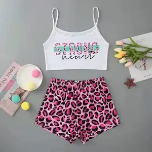 EcowalsonTwo_Piece Sets Freizeit kleidung Anzug Weibliche Tops und Shorts Nachtwäsche Pyjama Teen Girls Home Sommer Nachtwäsche