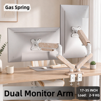 Bras double pour moniteur à ressort à gaz, texture bois clair, 17-35 pouces, en alliage d'aluminium, support de montage VESA, personnalisable OEM ODM