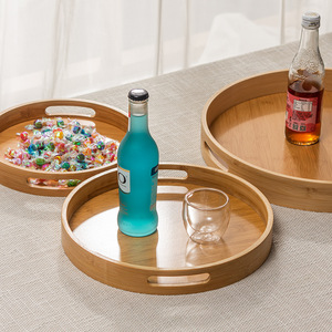 Round bamboo and wood <b>tray</b> with simple pattern, suitable for home use, bread and fruit, hotel, European style, <b>tea</b> <b>tray</b>, and - Product Image 1