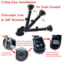 Support magnétique 3-en-1 pour téléphone de voiture, fixation à ventouse pour grille d'aération, bras télescopique rotatif à 360° pour tableau de bord et pare-brise