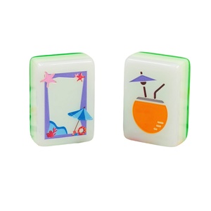 <span class=keywords><strong>Jeu</strong></span> de Mahjong 4 couches, thème vacances d'été à la plage, Mahjong américain, impression UV haute définition, tuiles vert citron pour fête au bord de la piscine avec plateau - Product Image 1