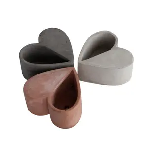 Heart shape colored cement flower pot with drainage hole for home garden decor