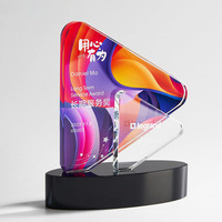 Trophée en cristal coloré avec impression UV, plaque triangulaire, récompense pour service d'entreprise, souvenir, logo personnalisé gravé, trophée en verre