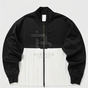 Blouson Bomber Noir à Manches Longues, Col Montant, Design Plissé, Fermeture Éclair, Tissu Polyester, Vêtement d'Automne, OEM 2026, Softshell - Product Image 3