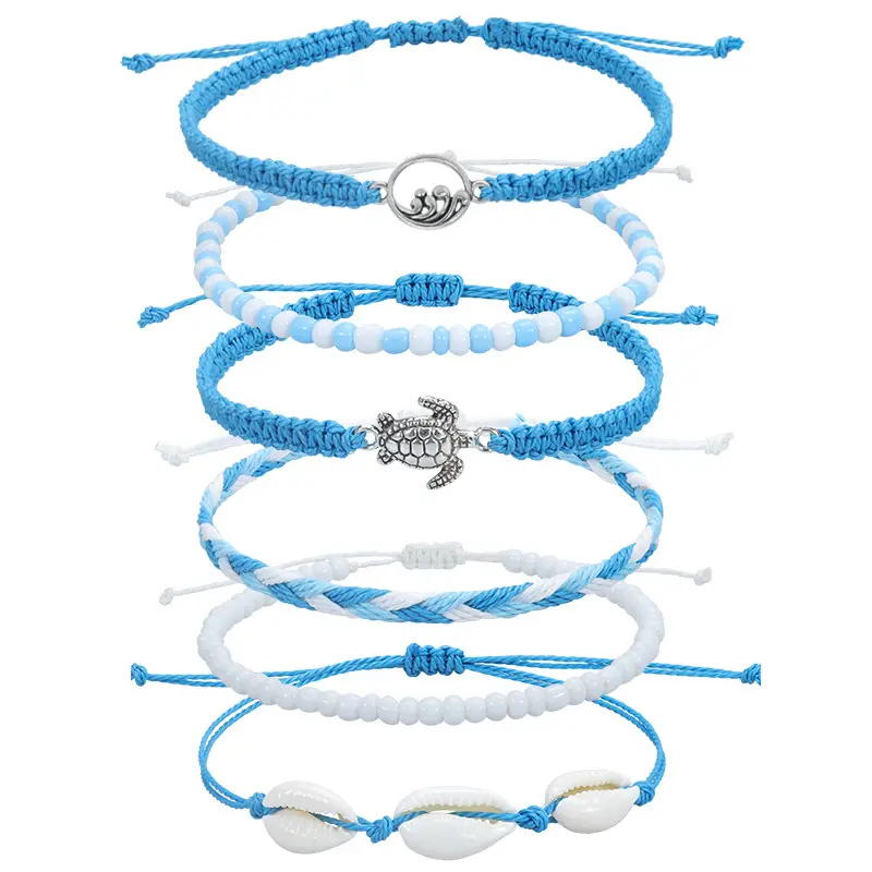 New Surfer Wave Wax String Ankle Bracelets Ocean Wave Turtle Friendship Anklets Bracelets Waterproof Boho Braided Anklets