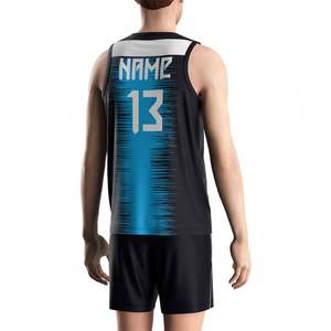 Uniforme de Voleibol de Alta Calidad con Impresión de Secado Rápido, Diseña Tu Propio Logotipo, Uniforme Masculino Negro y Azul - Product Image 6