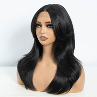 FREEDOM Perruque Lace Front en fibre haute température, lisse, brun clair, avec frange, 20 pouces, pour Cosplay, pour cheveux noirs, blonds, bruns