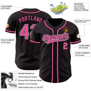 Maillot de baseball personnalisé à rayures noires et roses, unisexe, anti-humidité, sublimé, à boutons, vêtement de sport - Product Image 3