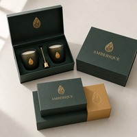 Boîte cadeau rigide personnalisée vert foncé avec intérieur en velours, motif végétal estampé or, boîte d'aromathérapie haut de gamme