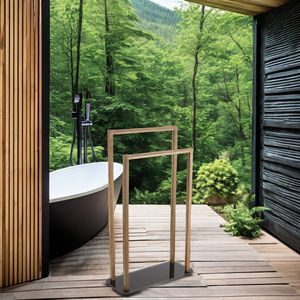 Toallero de bambú portátil ligero, diseño plegable y ajustable en color <span class=keywords><strong>madera</strong></span> para uso en el gimnasio del hotel del dormitorio - Product Image 3