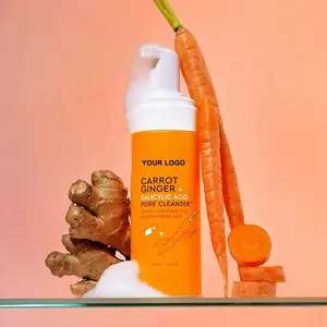 OEM Natural Vegan Aloe Vera Turmeric Carrot Ginger Facial Cleanser Foam Face Wash For Sensitive Skin