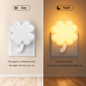 ไฟกลางคืน LED แบบเสียบปลั๊กพร้อมเซ็นเซอร์ตรวจจับแสง รูปทรงใบโคลเวอร์ แสงสีขาวอบอุ่น 2700K สำหรับห้องนอนและทางเดิน - Product Image 4