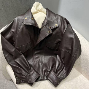 <span class=keywords><strong>Chaqueta</strong></span> de <span class=keywords><strong>Cuero</strong></span> Genuino para Mujer, Estilo <span class=keywords><strong>Bomber</strong></span>, de Piel de Oveja Real, Holgada, a la Moda, con Solapa, de Alta Calidad, 2025 - Product Image 3