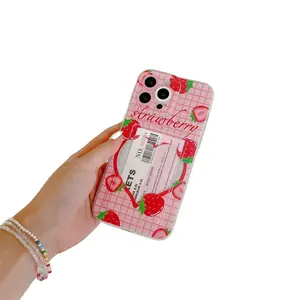 Ins Hotsell sevimli 3d çilek yumuşak Tpu pembe silikon Iphone için kılıf 13 12 Pro Max 12 Mini 11 Pro 11 Xs Max Xs Xr 7 8 artı Se