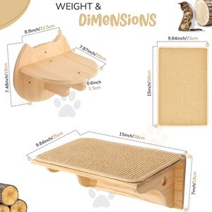 Hot Bán Mèo Tường Bước Kệ Sisal Mat + 3 Tường Bước Bền Vững Leo Núi Chơi Gãi Mèo Tường Kệ - Product Image 2