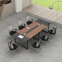 Table de réunion en bois de teck pour 8 personnes, réunion & CO, table de conférence moderne