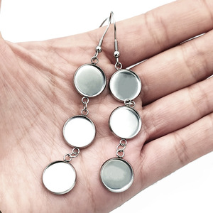 Stainless Steel Round <b>Earrings</b> Hollow Base DIY Ear <b>Hooks</b> Long Pendant Semi Finished Jewelry Findings - Product Image 1