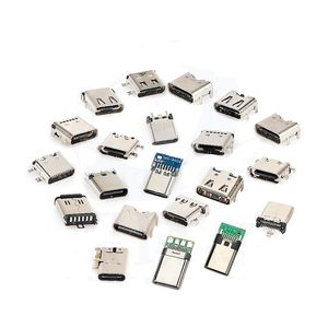 Connecteur femelle USB Type-C 3.1 à charge rapide, 6 broches coudées à 90° pour montage latéral avec 4 broches à griffe pour fixation sécurisée sur carte PCB - Product Image 2