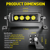 Barre lumineuse LED tout-terrain 12V 6 pouces 20W 4 LED à faisceau spot pour camion, voiture, 4x4, SUV, VTT, moto, vélo électrique, scooter