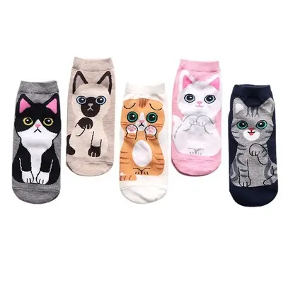 YUE LI-calcetines tobilleros suaves 3D para mujer y niña, calcetín de corte bajo con dibujos de animales, de algodón, para verano