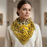 Foulard carré long en satin de soie 100% pour femme, motif floral orange vintage, collection printemps, 90x90cm, pour le cou, la tête, le hijab ou comme châle, vente en gros