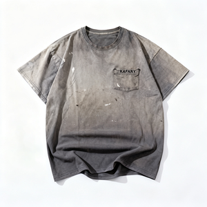 T-Shirt Kafany Streetwear Lourd Vintage Délavé Uni Coupe Ample Courte Oversize Effet Vieilli pour Hommes - Product Image 2