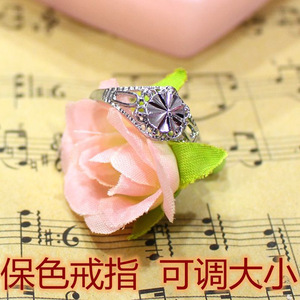 <b>Silver</b> Flower <b>Ring</b> With Diamond Inlay Prong Setting <b>Adjustable</b> For Gift Jewelry - Product Image 5