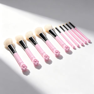 Lot de 10 pinceaux de maquillage en nylon pour le blush, écologiques et durables, avec étui rose et sac de nettoyage, pinceaux pour le visage - Product Image 2