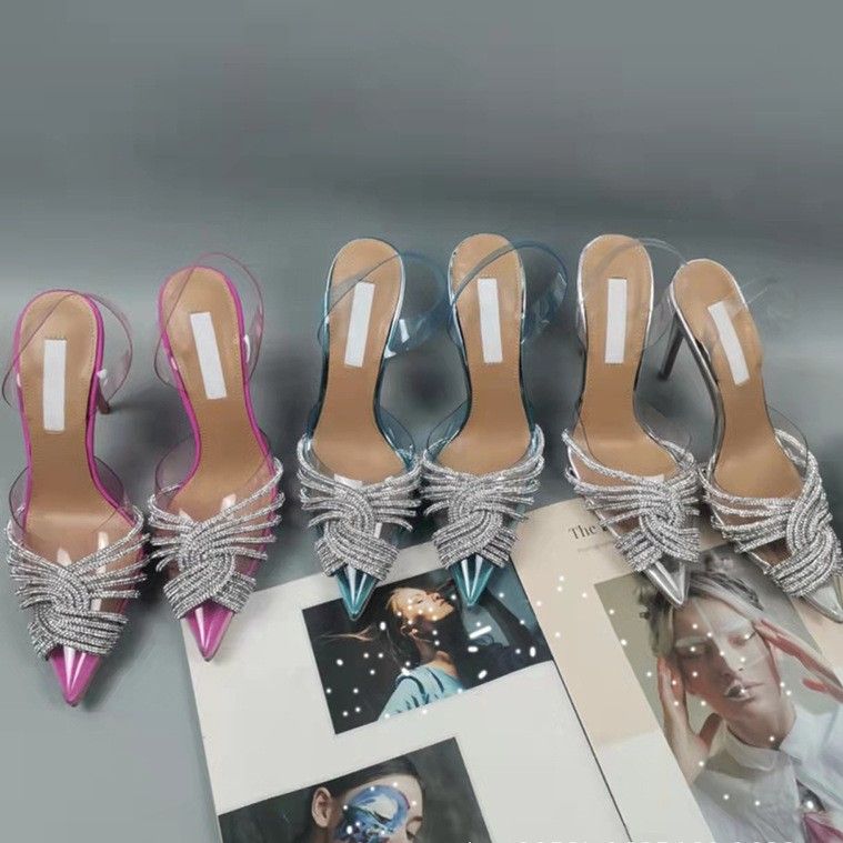 Chaussures Dame PVC Upper Women Stiletto Luxury Crystal Perspex Pointed Toe Clear Heels Women's Pumps