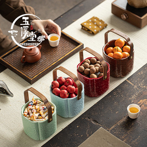 Wu Xi Tang Ceramic Fruit <b>Basket</b> With Handles <b>Rectangular</b> Porcelain <b>Storage</b> Bucket For Food Serving Home Decor - Product Image 2