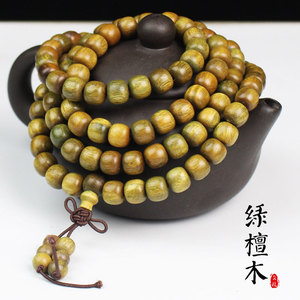 Green Sandalwood Barrel Bead <b>Bracelet</b> 108 Beads Hand Polished Natural Wood Unisex Jewelry For Men And Women - Product Image 5